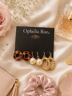 Ophelia Roe - Set Of Three Gold Tone Fashion Earrings - NWT